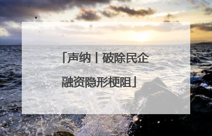 声纳丨破除民企融资隐形梗阻