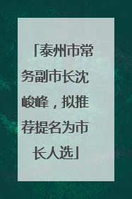 泰州市常务副市长沈峻峰，拟推荐提名为市长人选